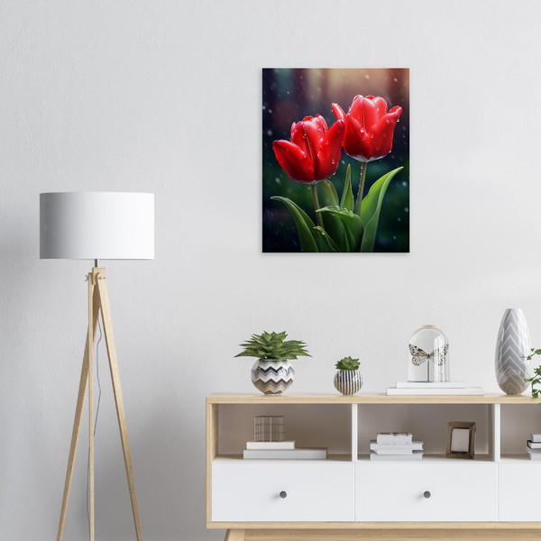 Rain-Kissed  Red Tulip Pair