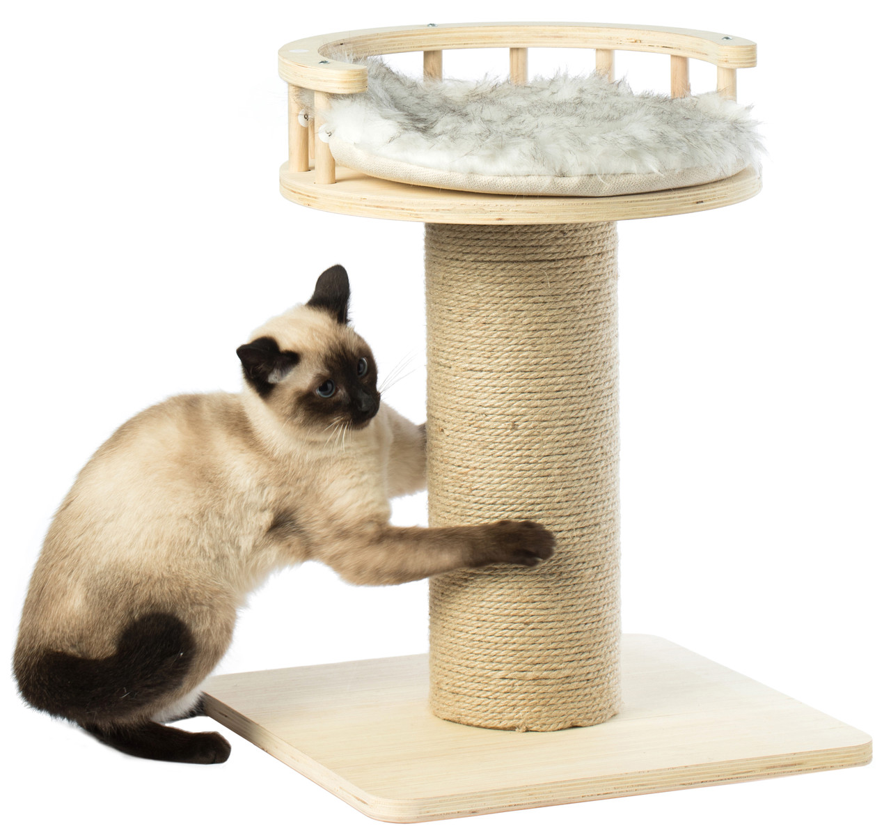 Wooden Cat Sisal Scratching Post Tree Tower with Seat Pet Bed