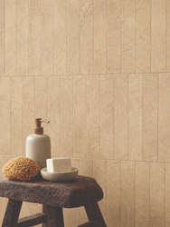 Circles Oak 2x12 Brick wood look tile in a shower
