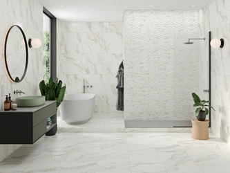Lux bathroom designed with Golden Hill Wall Tile