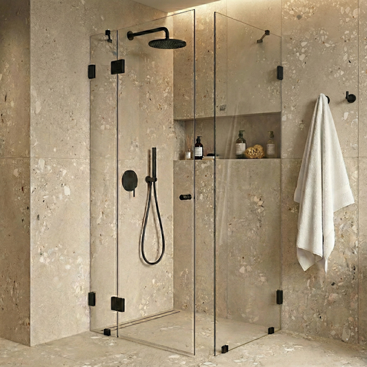 Stunning shower featuring Logico Cosmo Sand 36"x36"