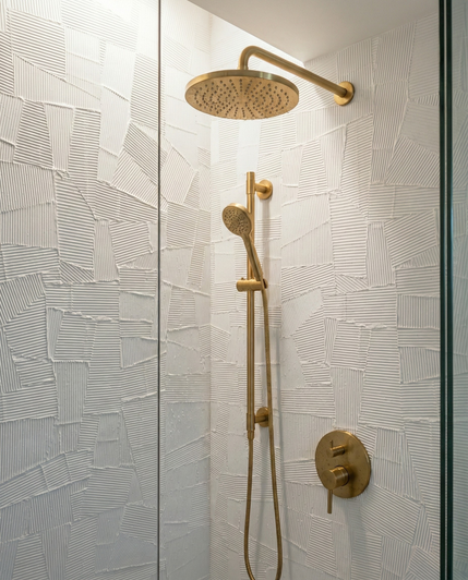 Paperclay Neve White abstract porcelain tile in a shower