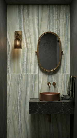 Jade Veincut Green Moody Powder Room