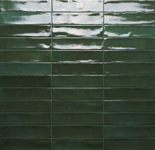 Color Variation and texture of Marrakech Green 2x8 porcelain Zellige Look Subway Tile