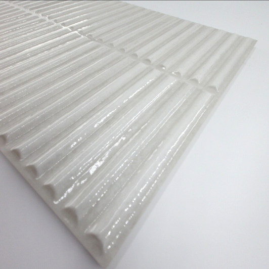 Detail and dimension of Stripes White fluted porcelain tile