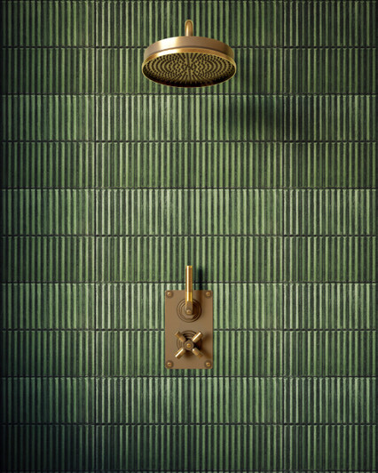 Green Ribbed Shower Tile