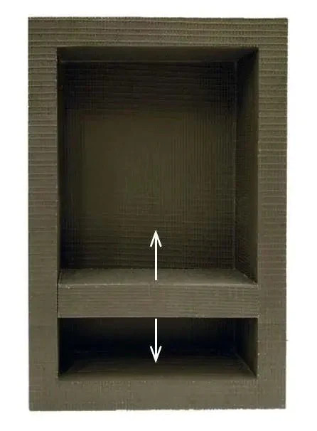 Waterproof, tile-ready niche with adjustable shelf