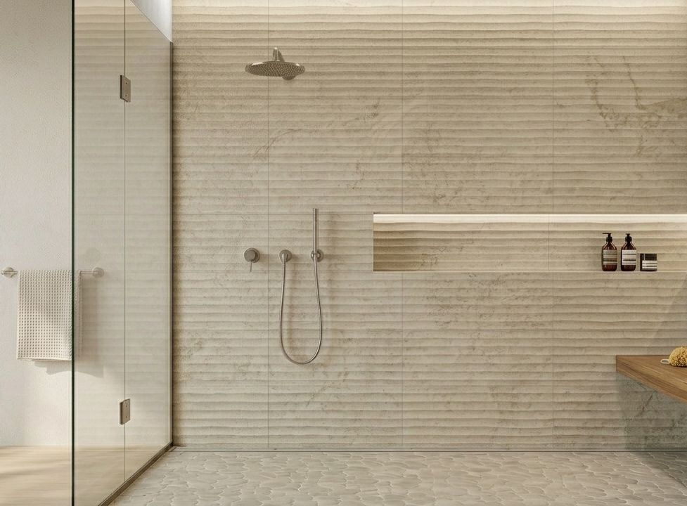 Lunaris Beige Fluted Shower Walls