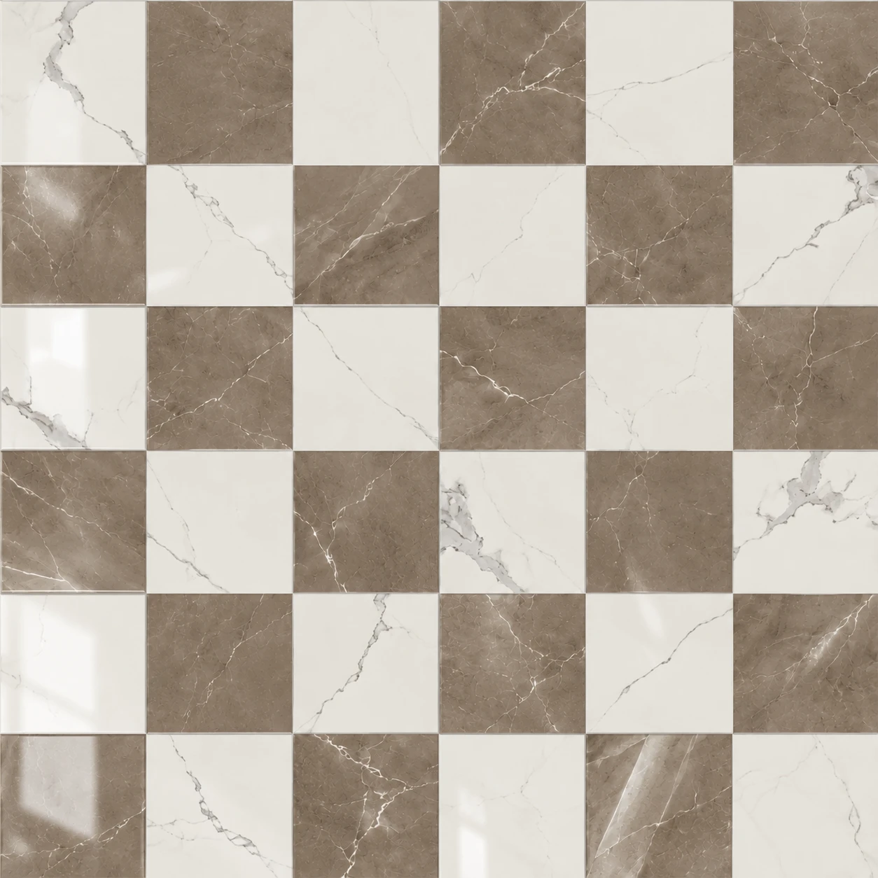 Luxury Checker Amani Bronze + Calacatta in 12x12 Polished