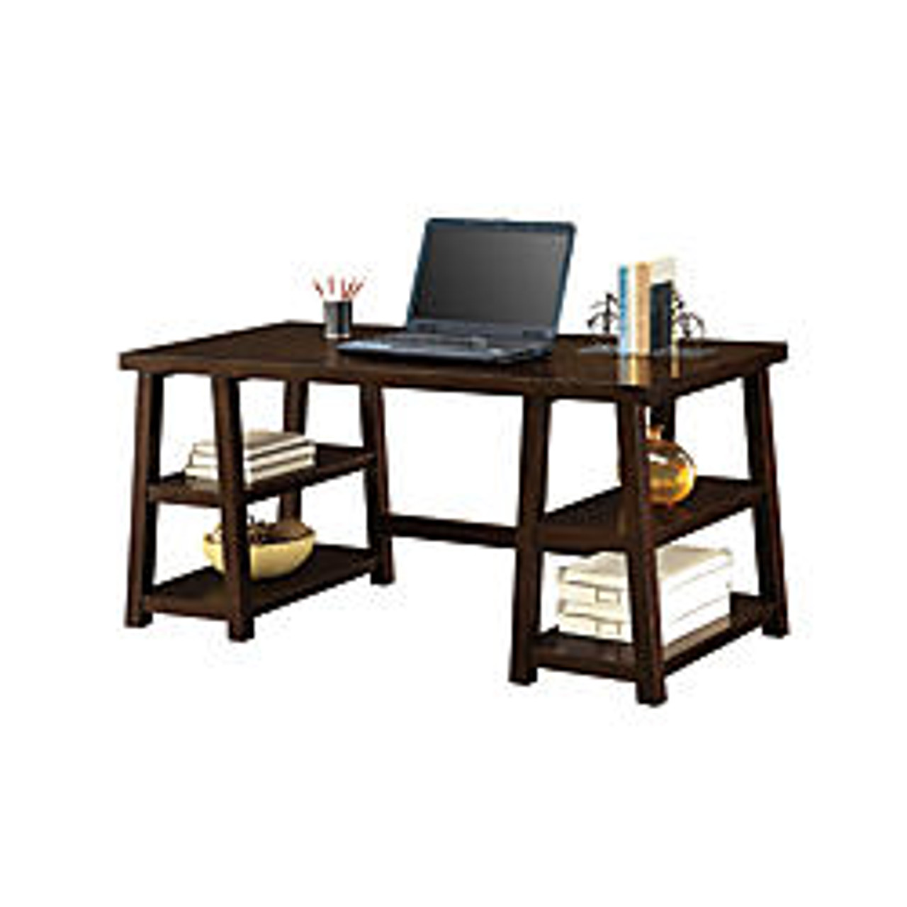 Whalen Triton Double Pedestal Desk 30 Inch H X 64 Inch W X 30 Inch D Walnut Office Wagon