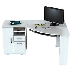 Inval Corner Computer Desk 29 Inch H X 59 Inch W X 38 Inch D Laricina White Office Wagon