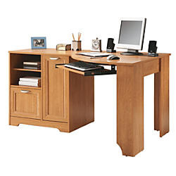Realspace Magellan Collection Corner Desk 30 Inch H X 59 1 2 Inch W X 39 Inch D Honey Maple Office Wagon