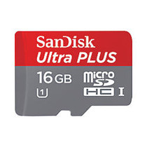 SanDisk Ultra; PLUS MicroSDHC&trade; Memory Card With Adapter, 16GB