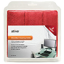 Ativa; Microfiber Cleaning Cloths, Red, Pack Of 3