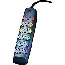 Kensington; SmartSockets; Surge Strip, 370 Joules, 6' Cord, 6 Power & 1 Phone Outlet, Color Coded