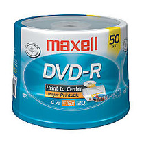 Maxell; DVD-R Recordable Printable Media Spindle, Matte, 4.7GB/120 Minutes, Pack Of 50