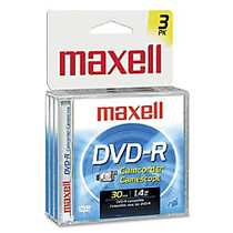 Maxell; Mini DVD-R Recordable Printable Media With Jewel Cases, For Camcorders, Mini Size (8-cm Diameter), 1.4GB/30 Minutes, Pack Of 3