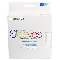 Memorex; CD/DVD Sleeves, White, Pack Of 50