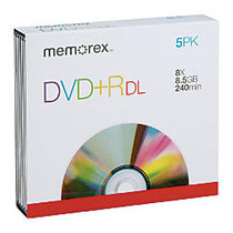 Memorex; Double Layer DVD+R Recordable Media With Slim Jewel Cases, 8.5GB, Pack Of 5