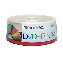 Memorex; DVD+R Double Layer Recordable Media Spindle, 8.5GB/240 Minutes, Pack Of 15