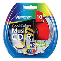 Memorex; Music CD-R Recordable Media,  inch;Cool Colors inch;, 700MB/80 Minutes, Pack Of 10