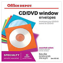 Office Wagon; Brand Color CD/DVD Envelopes, Assorted Colors, Pack of 50