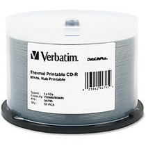Verbatim CD-R 700MB 52X DataLifePlus White Thermal Printable, Hub Printable - 50pk Spindle - Printable - Thermal Printable