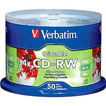 Verbatim CD-RW 700MB 2X-4X DataLifePlus Silver Inkjet Printable with Branded Hub - 50pk Spindle