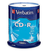 Verbatim; CD-R Recordable Media, Spindle, 700MB/80 Minutes, Pack Of 100