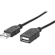 Manhattan Hi-Speed A Male/A Female USB Extension Cable, 6', Black, Retail Pkg