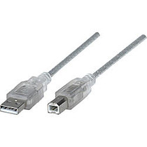 Manhattan Hi-Speed A Male/B Male USB Device Cable, 10', Translucent Silver