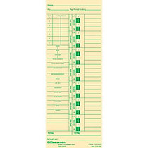Office Wagon; Brand Time Cards With Deductions, Weekly, Days 1&ndash;7, 2-Sided, 3 3/8 inch; x 8 7/8 inch;, Manila, Pack Of 100