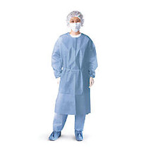 Medline Closed-Back Isolation Gowns, Knit Cuffs, X-Large, Blue, 10 Gowns Per Pack, Case Of 5 Packs