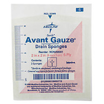 Medline Avant Sterile Gauze Drain Sponges, 2 inch;, White, 70 Sponges Per Box, Case Of 40 Boxes