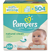 Pampers Natural Clean Wipes Box - Green - Unscented, Hypoallergenic, Soft, Strong, Durable - For Skin - 504 Sheets Per Box - 504 / Carton