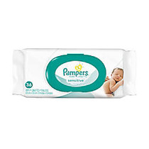 Pampers; Sensitive Baby Wipes, Unscented, 6 14/5 inch; x 7 inch;, White, 36 Wipes Per Pack