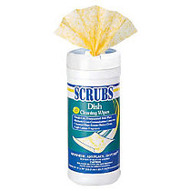 Scrubs Pre-Soaked Dishwashing Wipes, Lemon Scent, 6 inch; x 10 inch;, 25% Recycled, Orange/White, Pack Of 50