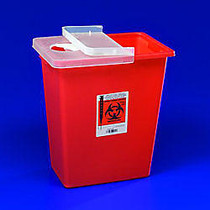 SharpSafety&trade; Large Volume Sharps Container, 8 Gallon Capacity, Red, Hinged Lid