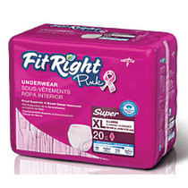 FitRight Protective Underwear, National Breast Cancer Foundation, X-Large, 56 - 68 inch;, Pink, 20 Per Bag, Case Of 4 Bags