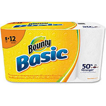 Bounty Basic Paper Towels - 1 Ply - 66 Sheets/Roll - White - Durable, Embossed, Absorbent, Perforated - For Kitchen - 8 / Pack