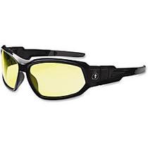 Ergodyne Loki Yellow Lens Safety Glasses - Eye, UVC, UVB, UVA, Dust, Debris Protection - Nylon Frame, Polycarbonate Temple, Polycarbonate Lens - Black - 1 / Each