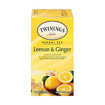 Twinings; Lemon & Ginger Herbal Decaffeinated Tea Bags, 1.32 Oz, Box Of 25