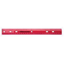 Office Wagon; Brand Transparent Plastic Ruler For Binders, 12 inch;, Red