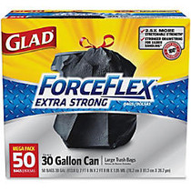 Glad ForceFlex 30-gal Trash Bags Mega Pack - 30 gal - 30 inch; Width x 33 inch; Length x 1.10 mil (28 Micron) Thickness - Black - 50/Box - Waste Disposal