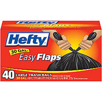 Hefty; EasyFLAPS Trash Bags, Black, 30 Gallons, Box Of 40