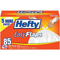 Hefty; EasyFLAPS Trash Bags, Tall Kitchen, White, 13 Gallons, Box Of 85