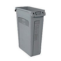 Rubbermaid; Slim Jim; Waste Containers With Vents Channels, 23 Gallons, 30 inch; x 11 inch; x 22 inch;, Gray