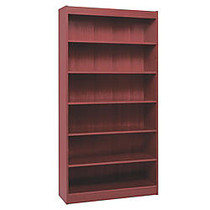 Lorell; Panel-End Hardwood Veneer Bookcase, 6 Shelves, 72 inch;H x 36 inch;W x 12 inch;D, Mahogany