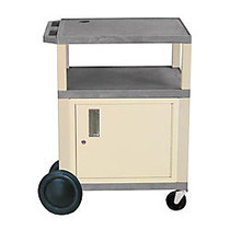 H. Wilson Plastic Utility Cart With Locking Cabinet And Big Wheel Kit, 34 inch;H x 24 inch;W x 18 inch;D, Gray