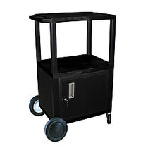 H. Wilson Plastic Utility Cart With Locking Cabinet And Big Wheel Kit, 42 inch;H x 24 inch;W x 18 inch;D, Black